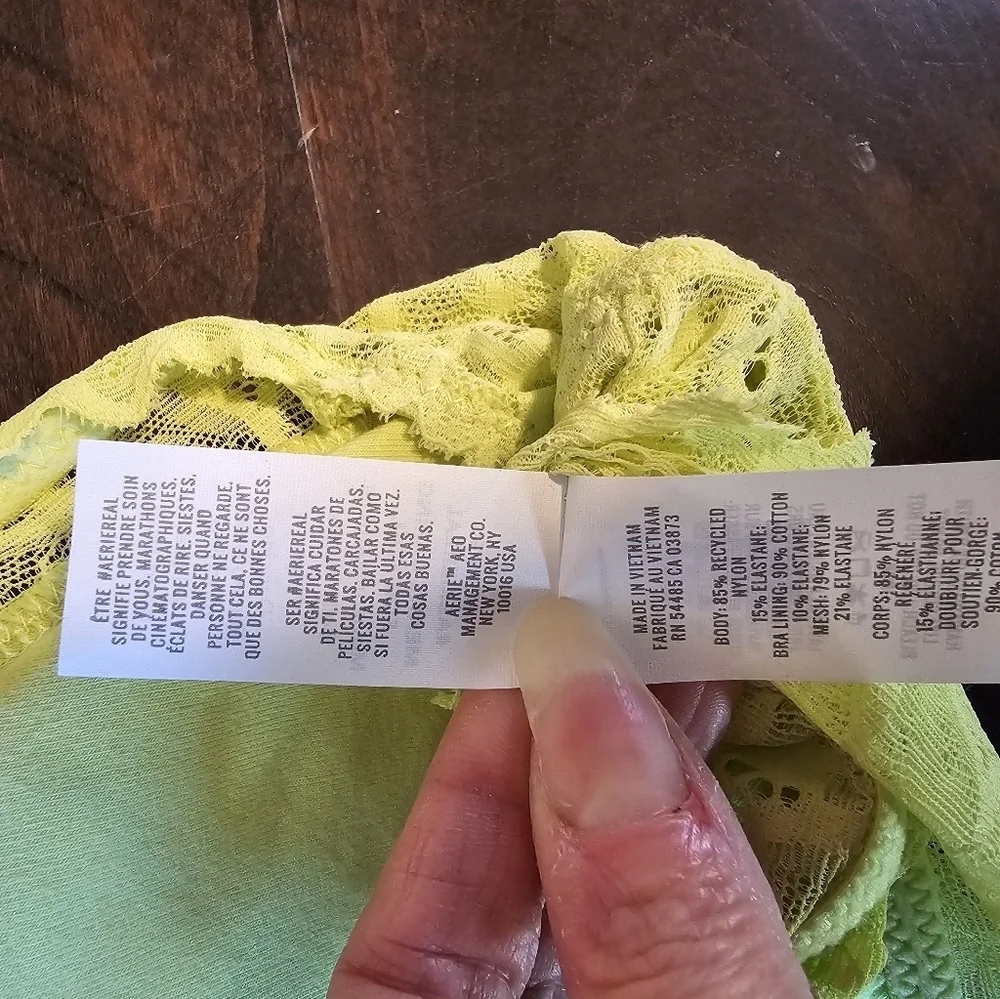 Aerie Sunkissed Lace Padded Plunge Bralette, Light Green, Size Medium